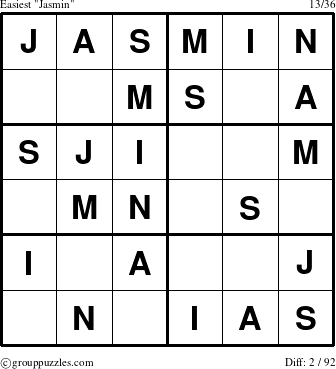The grouppuzzles.com Easiest Jasmin puzzle for 