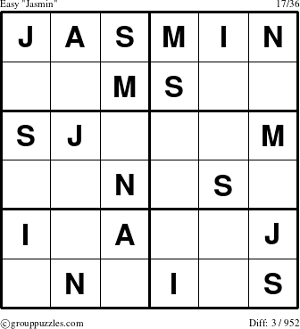 The grouppuzzles.com Easy Jasmin puzzle for 
