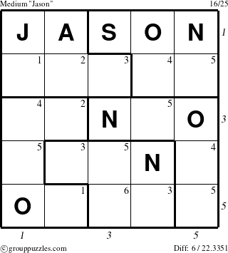 The grouppuzzles.com Medium Jason puzzle for , suitable for printing, with all 6 steps marked