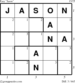 The grouppuzzles.com Easy Jason puzzle for , suitable for printing, with all 3 steps marked