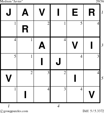 The grouppuzzles.com Medium Javier puzzle for , suitable for printing, with all 5 steps marked