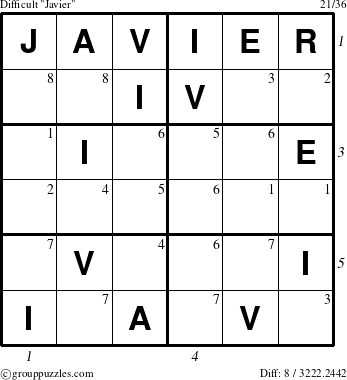 The grouppuzzles.com Difficult Javier puzzle for , suitable for printing, with all 8 steps marked