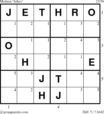 The grouppuzzles.com Medium Jethro puzzle for , suitable for printing, with all 5 steps marked