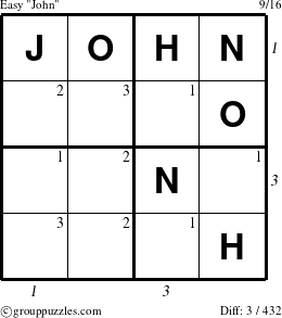 The grouppuzzles.com Easy John puzzle for , suitable for printing, with all 3 steps marked