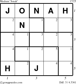 The grouppuzzles.com Medium Jonah puzzle for , suitable for printing, with all 5 steps marked