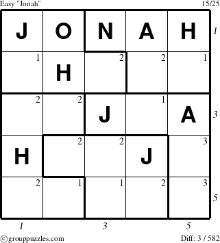 The grouppuzzles.com Easy Jonah puzzle for , suitable for printing, with all 3 steps marked