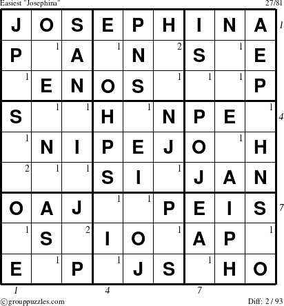 The grouppuzzles.com Easiest Josephina puzzle for , suitable for printing, with all 2 steps marked