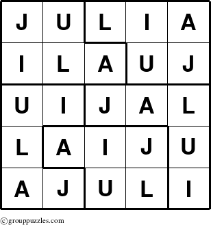 The grouppuzzles.com Answer grid for the Julia puzzle for 