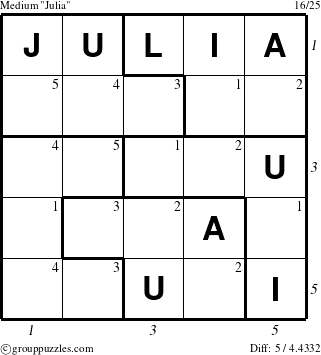 The grouppuzzles.com Medium Julia puzzle for , suitable for printing, with all 5 steps marked