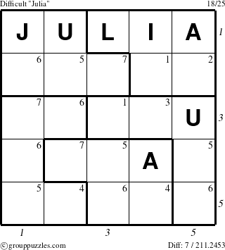 The grouppuzzles.com Difficult Julia puzzle for , suitable for printing, with all 7 steps marked