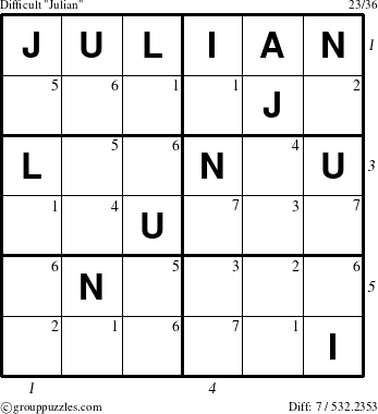 The grouppuzzles.com Difficult Julian puzzle for , suitable for printing, with all 7 steps marked