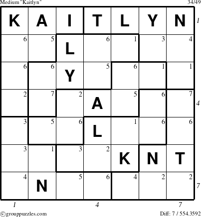 The grouppuzzles.com Medium Kaitlyn puzzle for  with all 7 steps marked