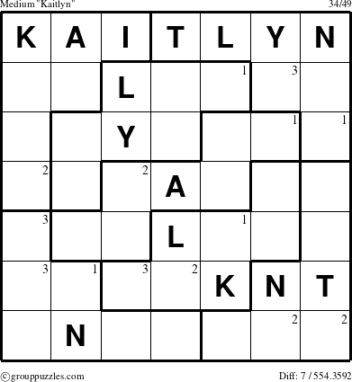 The grouppuzzles.com Medium Kaitlyn puzzle for  with the first 3 steps marked