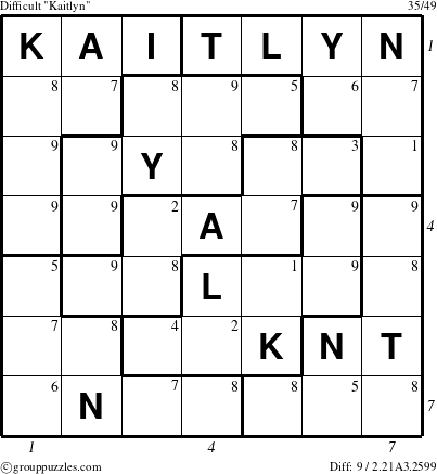 The grouppuzzles.com Difficult Kaitlyn puzzle for  with all 9 steps marked