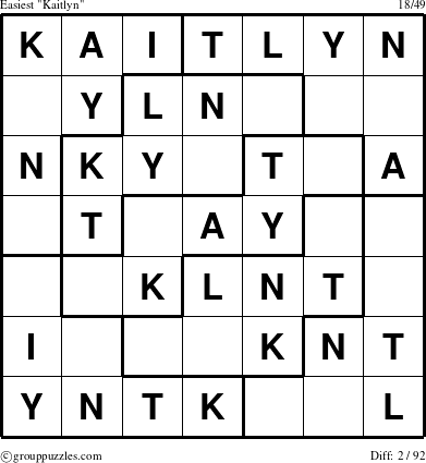 The grouppuzzles.com Easiest Kaitlyn puzzle for 