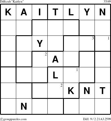 The grouppuzzles.com Difficult Kaitlyn puzzle for  with the first 3 steps marked