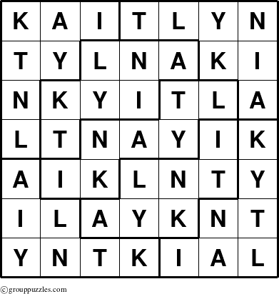 The grouppuzzles.com Answer grid for the Kaitlyn puzzle for 