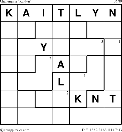 The grouppuzzles.com Challenging Kaitlyn puzzle for  with the first 3 steps marked