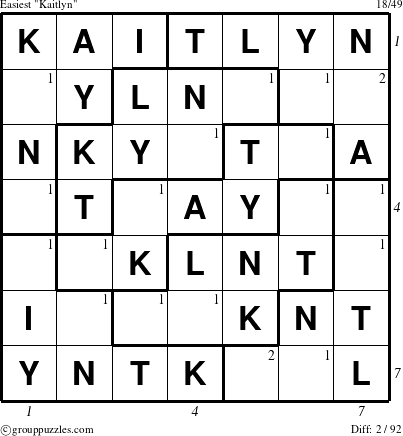 The grouppuzzles.com Easiest Kaitlyn puzzle for  with all 2 steps marked