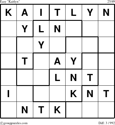 The grouppuzzles.com Easy Kaitlyn puzzle for 
