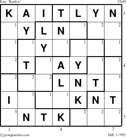 The grouppuzzles.com Easy Kaitlyn puzzle for , suitable for printing, with all 3 steps marked