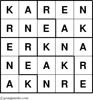 The grouppuzzles.com Answer grid for the Karen puzzle for 