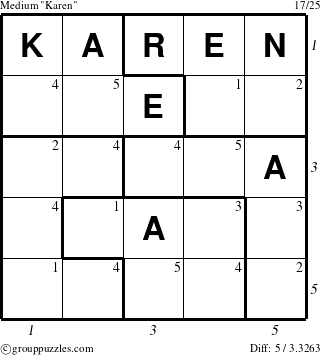 The grouppuzzles.com Medium Karen puzzle for , suitable for printing, with all 5 steps marked