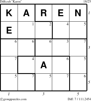 The grouppuzzles.com Difficult Karen puzzle for , suitable for printing, with all 7 steps marked