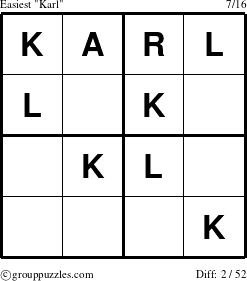 The grouppuzzles.com Easiest Karl puzzle for 