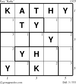 The grouppuzzles.com Easy Kathy puzzle for , suitable for printing, with all 3 steps marked