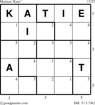 The grouppuzzles.com Medium Katie puzzle for , suitable for printing, with all 5 steps marked