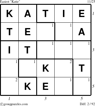 The grouppuzzles.com Easiest Katie puzzle for , suitable for printing, with all 2 steps marked