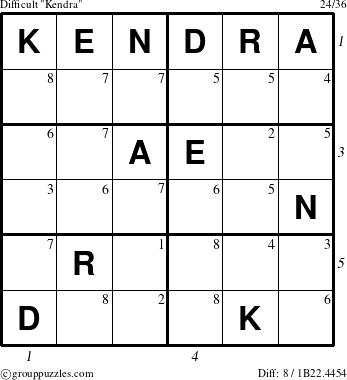 The grouppuzzles.com Difficult Kendra puzzle for , suitable for printing, with all 8 steps marked