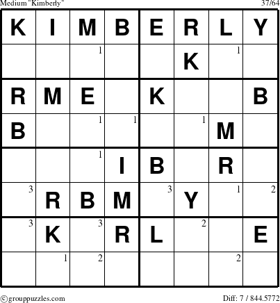 The grouppuzzles.com Medium Kimberly puzzle for  with the first 3 steps marked