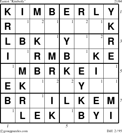 The grouppuzzles.com Easiest Kimberly puzzle for  with all 2 steps marked
