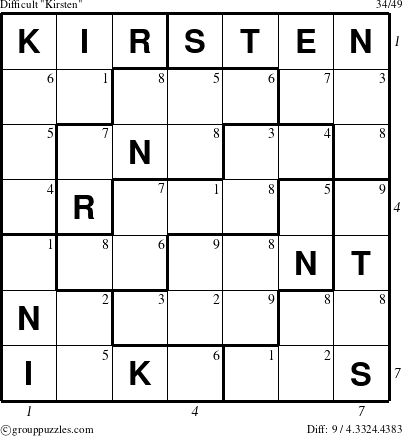 The grouppuzzles.com Difficult Kirsten puzzle for , suitable for printing, with all 9 steps marked