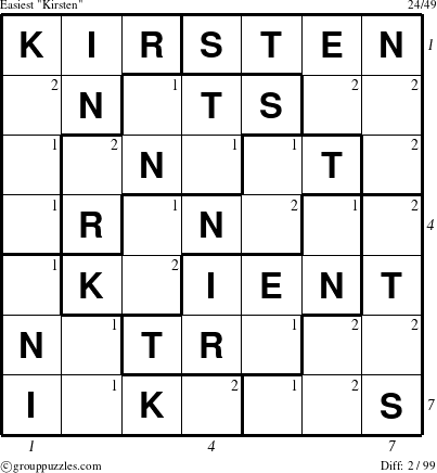 The grouppuzzles.com Easiest Kirsten puzzle for , suitable for printing, with all 2 steps marked