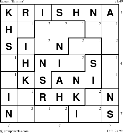 The grouppuzzles.com Easiest Krishna puzzle for , suitable for printing, with all 2 steps marked