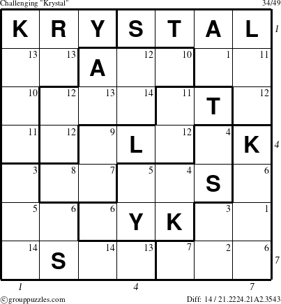 The grouppuzzles.com Challenging Krystal puzzle for , suitable for printing, with all 14 steps marked