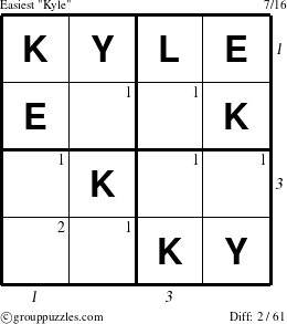 The grouppuzzles.com Easiest Kyle puzzle for , suitable for printing, with all 2 steps marked