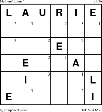 The grouppuzzles.com Medium Laurie puzzle for  with the first 3 steps marked