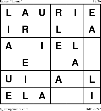 The grouppuzzles.com Easiest Laurie puzzle for 