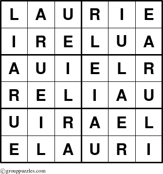 The grouppuzzles.com Answer grid for the Laurie puzzle for 