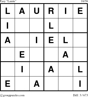 The grouppuzzles.com Easy Laurie puzzle for 