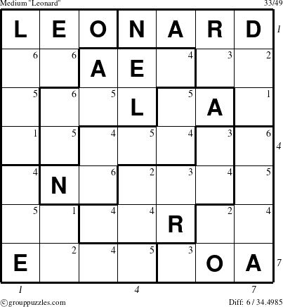 The grouppuzzles.com Medium Leonard puzzle for , suitable for printing, with all 6 steps marked