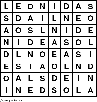 The grouppuzzles.com Answer grid for the Leonidas puzzle for 