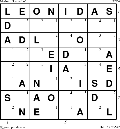 The grouppuzzles.com Medium Leonidas puzzle for , suitable for printing, with all 5 steps marked