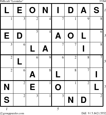 The grouppuzzles.com Difficult Leonidas puzzle for , suitable for printing, with all 9 steps marked