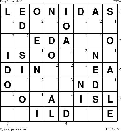 The grouppuzzles.com Easy Leonidas puzzle for , suitable for printing, with all 3 steps marked