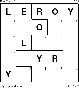 The grouppuzzles.com Easy Leroy puzzle for  with the first 3 steps marked